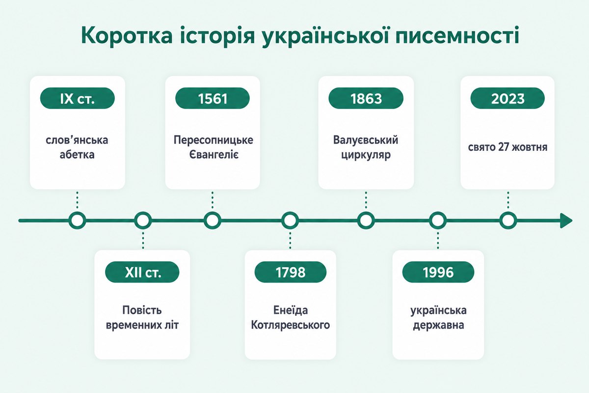 Таймлайн історії української писемності від ІХ століття до 2023 року
